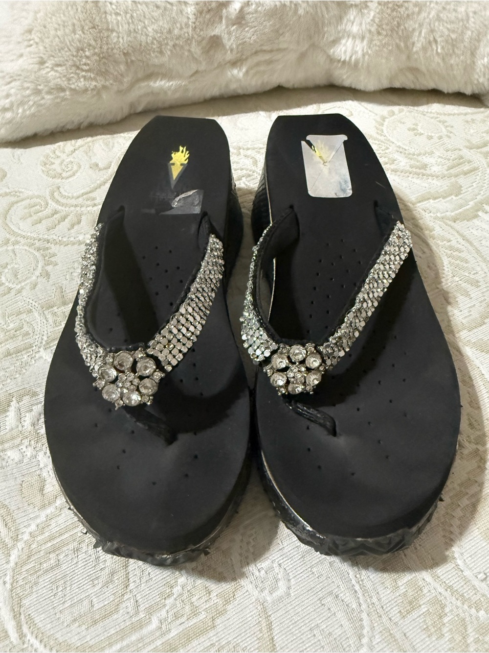 Volatile Black Rhinestone Platform Sandals